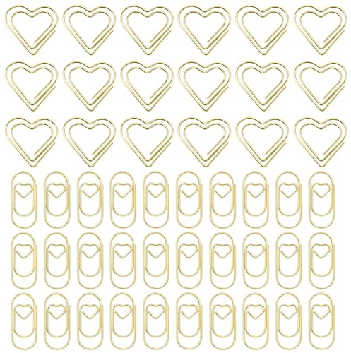 Alethron 80 Stück Büroklammern Herz, 2 Stil Metall Herzform Büroklammern Motiv Gold Büroklammer Herz Paperclips Klein Paper Clip für Büro Zuhause Klassenzimmer Papier Aktenklammer