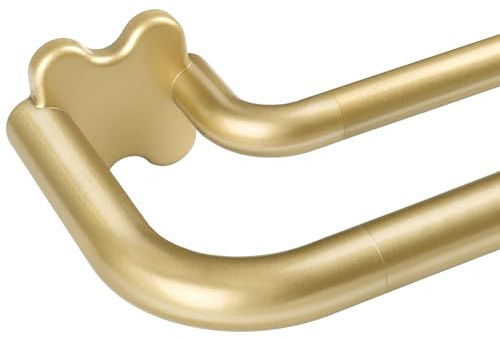 USFOOK Gardinenstange 2 Läufig 80 bis 218 cm, 19 mm Vorhangstange Gold | Doppelläufige Gardinenstange, Vorhangstange Doppelt Ausziehbar, mit Gebogenen Endstück, für Wohnzimmer Schlafzimmer
