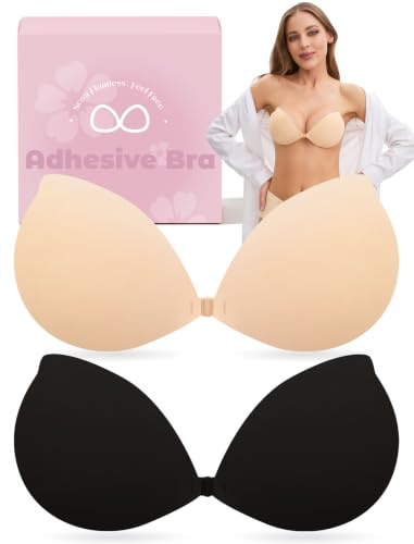 ZipYeeou Sticky Bra for Women Strapless Bras Backless Stick on Bra Push up Support Invisible Women's Adhesive Bras Silicone Push up Sticky Perfect for Backless Dresses Wedding & Party Daily Wear | Invisible adhesive push up support that stays hidden under backless dresses for weddings, parties & daily wear