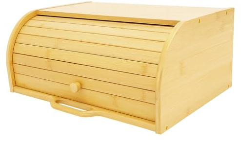 Topvaleur Bamboo Bread Bin - Elegant Bread Bins for Kitchen Storage, Corner Bread Bin with Roll-Top Lid, Natural Bamboo Finish, Large Capacity, Ideal for Modern and Traditional Kitchens