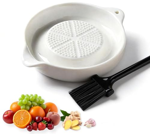 Garlic Grater Plate with Mini Brush, Ceramic Ginger Garlic Graters | Effortless Grating for Ginger, Onion, Spices & Fruits, Dishwasher Safe, Easy to Clean & Hang Storage