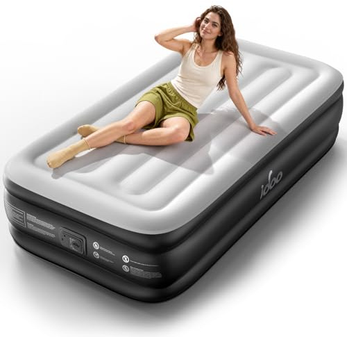 iDOO Single Airbed, Inflatable Air Mattress with Built-in Electric Pump | 3-Min Fast Inflation/Deflation Blow Up Mattress, Portable Upgraded for Home Guests, Camping & Travel, 190x99x46cm