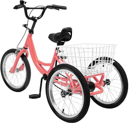 16 Zoll Kinder Dreirad Fahrrad, 110 Lbs Tragkraft Lichtorange Kohlenstoffstahl Single Speed Cruise Bikes mit Einkaufskorb Höhenverstellbarem Sitz für 7-10 Jahre Erholung Einkaufen Picknicks