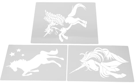 SAFIGLE Pochoirs de Peinture Animale Licorne et Cheval, Lot de 3 Modèles Rigides pour Projets Artistiques de Vacances, Toile, Bois, Activités Ludiques en Famille