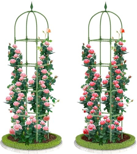 LATERN 1 Pièce Treillis Obélisque de Jardin pour Plantes Grimpantes, 180CM Haut Support Tuteur en Métal Antirouille Cadre de Treillis pour Pots Plante Rosier Tomate Concombre Fleurs Raisin Pois (Vert)