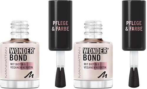 MANHATTAN Wonder'Bond Nail Polish Farbe & Pflege, vegan und tierversuchsfrei, aufbaubare Formel mit Biotin und veganem Keratin, leicht aufzutragen, Fb. 003 Slip Dress, 12 ml (Packung mit 2)