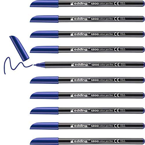 edding 1200 Fasermaler fein - blau - 10 Stifte - Rundspitze 1 mm - Filzstift zum Zeichnen und Schreiben - für Schule, Mandala