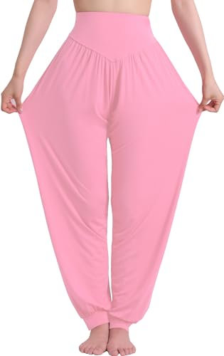 Hoerev super doux spandex modal pantalon harem yoga / pilates, Rose Clair, L