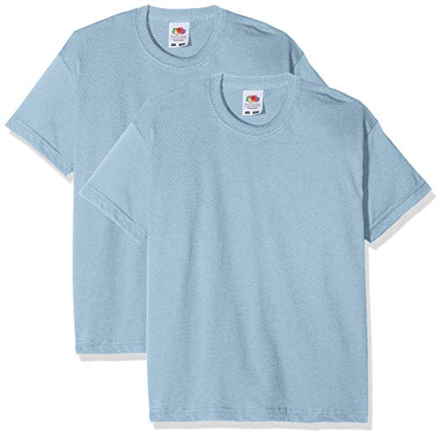 Fruit of the Loom Boy's Kids Valueweight Short Sleeve T 2 Pack Regular Fit Plain Crew Neck Short Sleeve 2 T - Shirt, Blue (Blue Sky Blue), 12-13 Years(Manufacturer Size:YT)
