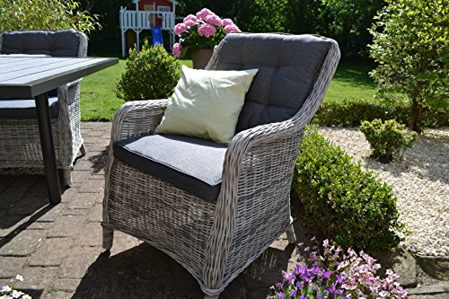 bomey Rattan-Sessel Set mit Polstern I Gartenmöbel Set Como 6-Teilig I Sechs Gartensessel Grau + Polster Grau I Lounge Sessel für Garten + Terrasse + Wintergarten
