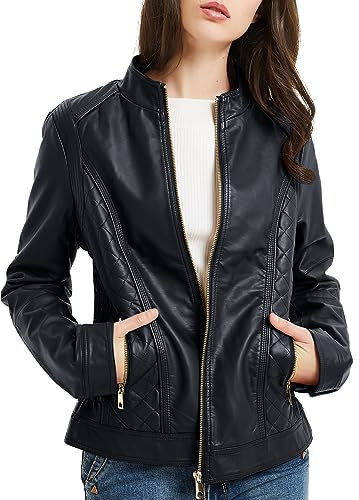 BELLIVERA Donna Giacca in ecopelle Primavera Autunno Outwear Corto Moto Biker Cappotto SS816 Nero S