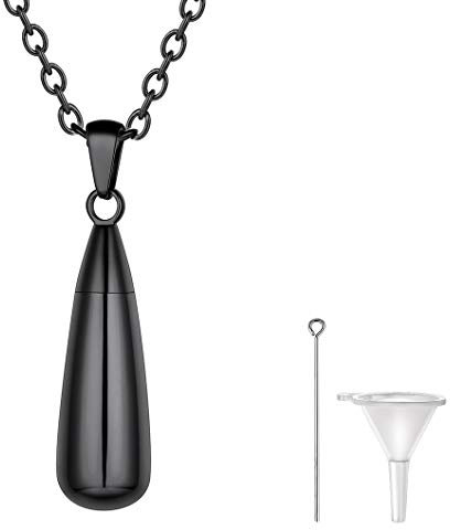 Richsteel Black Vial Necklace For Cremation Waterdrop Cube Pendant Ashes Necklaces Jewellery For Men Women