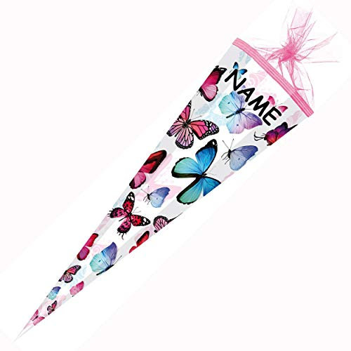 personalisiert mit Name - 6857796 Schultüte Schmetterling, 85 cm 6-eckig