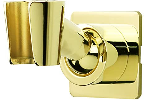 Shower Head Holder Handheld Shower Wand Holder Adjustable Shower Head Bracket Shower Wall Mount Holder, Polished Brass/Gold Finish, Glue Installation