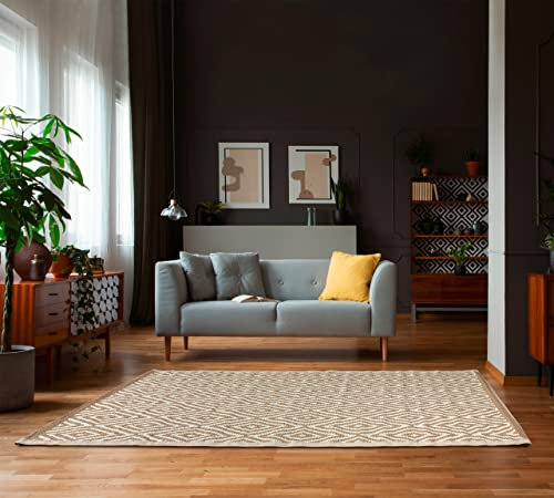 KAMACA Outdoor Teppich Raute wetterfest UV beständig wendbar für Balkon Terrasse Garten Wohnmobil Camping Robuste Pflegeleichte Campingmatte für alle Außenbereiche (Teppich 120 x 180 cm beige)