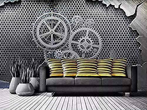 Gear Industrial Style Schwermetall Tapete Vlies Wanddekoration Tapete Grau Wandaufkleber Rand selbstklebende Ziegel Wanddekoration fototapete 3d Tapete effekt Vlies wandbild Schlafzimmer-300cm×210cm