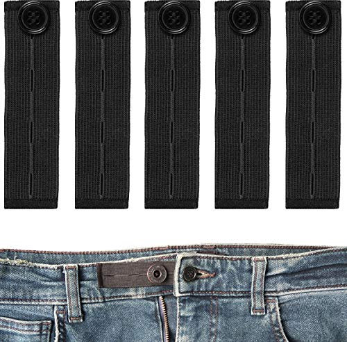 Bequeme Hosenbunderweiterung, 5 Stück, in Schwarz, für Damen und Herren, verlängert den Hosenbund bis 14 cm, für Jeans und Hosen, 3 Größen einstellbar, elastisches Hosenband, Jeanshose Verlängerung