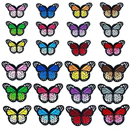 24Pcs Butterfly Patches Embroidery Butterfly Sew Iron on Patch Clothing Embroidery Badge Applique for DIY Decor T-Shirt Jacket Shoes Bags Repair Patch