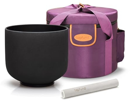 Topfund Black, C Note, Root Chakra Crystal Singing Bowl, 20.3 cm Bowl with Artificial Leather Carrying Case and Singing Bowl Mallet, Suede Striker