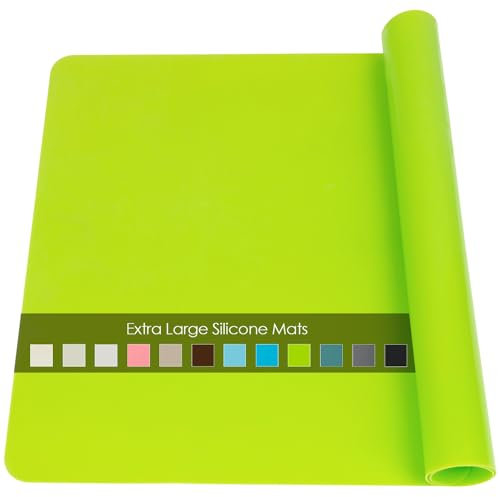 Extra Large Silicone Table Mat, Silicone Mat for Crafts Kids Dinner Placemat Desk Countertop Waterproof Protector Heat Insulation Kitchen Pastry Rolling Dough Pad Tool, Green (23.62x15.75 inches)