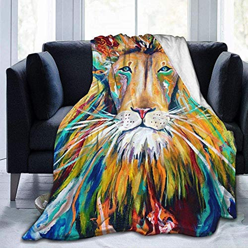 YuLiZP Decke Wohn Kuscheldecken Schöne Löwe Gesicht Farben Stil Aquarell Flanell Decke Bett Wirft Decken Für Sofas Weiche Flauschige Dicke Decke Reversible Mikrofaser Werfen 80X60 Inches