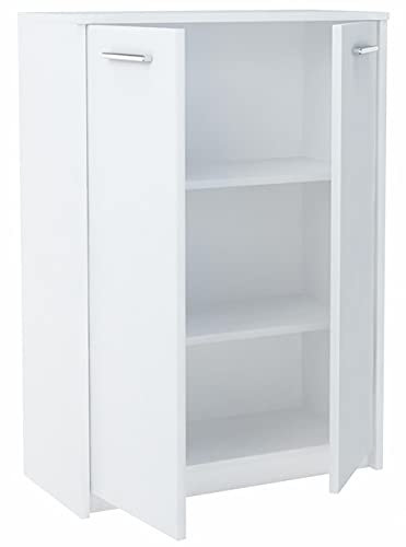 MATKAM Bürokommode 2D2P 2-türig, H/B/T 108 x 77 x 35 cm, mit Zwei Innenregalen (Abstand 31,7 cm, passend für einen Standard-Ordner), Griffe in Metall-Optik. Scharniere aus Metall (Weiß)