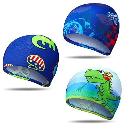 3 Pezzi Cuffie da Nuoto Cappello da Bagno Piscina in Nylon Comodo Cuffietta da Nuotare Elastica Impermeabile per Bambini da 2 a 8 Anni (Stile Vivido)
