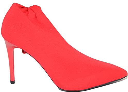 Stivali Alti Donna in Calza Elastica Rosso Effetto autoregge Aderente Tendenza sopra Ginocchio Punta con Tacco a Spillo (38 EU)