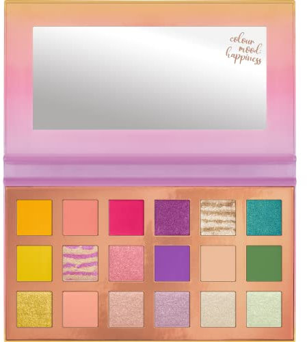 essence make beauty fun eyeshadow palette, Lidschatten, Nr. 01, Mehrfarbig, 18 Farben, glänzend, intensiv, schimmernd, vegan, ohne Mikroplastikpartikel, Nanopartikel frei, ohne Parfüm, 1er Pack (23g)