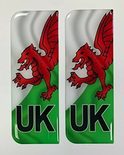 Gelz Domed Waving Wales Flag UK Vehicle Number Plate Stickers - 39mm