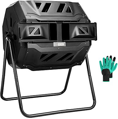 VIVOHOME 43 Gallon Dual Chamber Compost Tumbler, Outdoor Large Tumbling Bin for Garden, Black