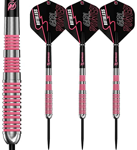 Ruthless Darts Girl Power Dartpfeile-Set, 90 % Wolfram, gerändelte und gerändelte Stahlspitze, Rosa, erhältlich in mehreren Gewichten