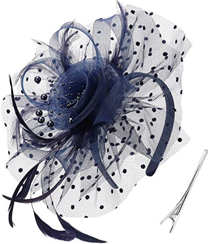 DRESHOW Fascinator Hüte für Damen Pillbox Hut mit Schleier Stirnband und Einer Gegabelten Clip Tea Party Kopfbedeckung