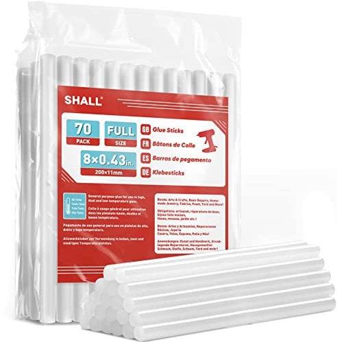 SHALL Stick di colla a caldo a grandezza naturale 0,43 x 8 (11 x 200 mm) Confezione da 70 per tutte le pistole per colla