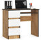 AKORD Schreibtisch A6 90 cm | 3 Schubladen Links | Schreibtisch | Bürotisch | Computertisch | Arbeitstisch | Laptoptisch | Bürmöbel | B90 x H77 x T50 cm | Gewicht 29,95 kg | Craft Eiche/Weiß