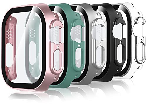 Bigqin 5 Pièces Coque Compatible avec Apple Watch Ultra 2/Ultra Series 8 49mm, Film Protection d'écran Trempé Coque, Protection Complète Anti-rayures,Transparent, Noir, Argent, Rose, Officiel
