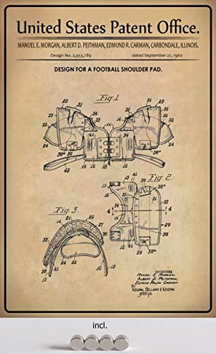 DekoDrom® Blechschild 20 x 30 cm US Patent American Football Schulterpolster historisches Motiv mit Magnete Wand Deko Sammler Geschenk