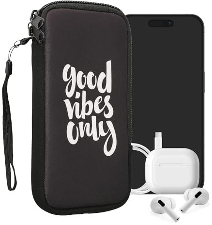 kwmobile Handytasche für Smartphones XXL - 7 - Neopren Handy Tasche Hülle Cover Case Schutzhülle - Good Vibes Only Weiß Schwarz - 17,7 x 8,5 cm Innenmaße