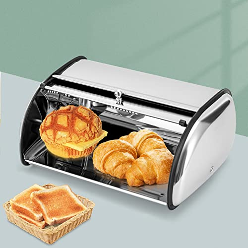 GMSLuu Contenitore per il pane in acciaio inox, con coperchio arrotolato e fori di ventilazione, per la cucina, a lunga durata, fresco, resistente allo sforzo