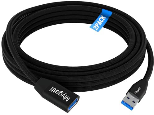 Mygatti 2 Metri Cavo prolunga USB 3.0 Nylon(2 Pezzi,2M+2M),Cavo Prolunga 5Gbps Maschio A Femmina A,USB 3.0 Extension Cable,adatto per lettori di schede,tastiere,stampanti,scanner,fotocamere,ecc.