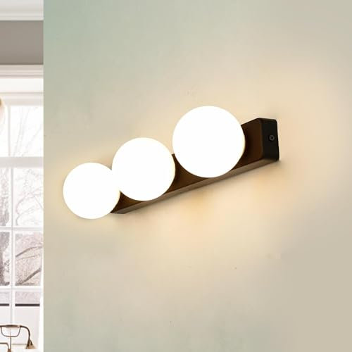 Licht-Erlebnisse Wandleuchte Innen aus Metall & Glas in schwarz-weiß 3xG9 wechselbar B:40cm modern Kugel für Bad Badezimmer Spiegelleuchte Wandlampe Kugellampe