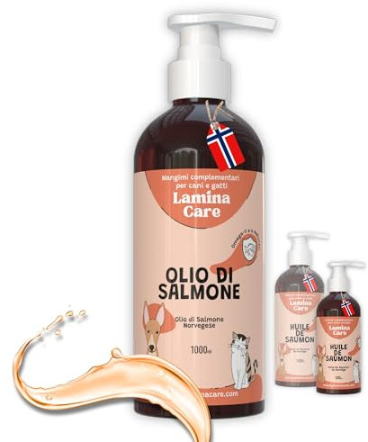 Lamina Care - Olio di Salmone per Cani e Gatti per Articolazioni Forti e Pelle Sana, Olio Salmone per Cani Arricchito con EPA, DHA, Omega 6 e Omega 3 Cane, Appetizzante per Cani Naturale e Norvegese