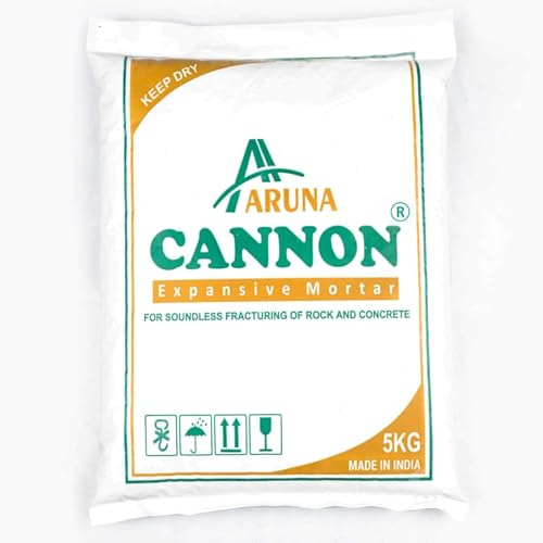 Aruna Cannon Chemical, Expansive Mortar, Demolition Grout 11 Lb. (5 kg) [Type 2 (50°F to 77°F)], Professional-Grade Soundless Stone Cracking Powder for Rock Breaking, Concrete Cutting, Excavating