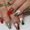 Ceboic 24Pcs Christmas Press on Nails Medium Length False Nails French Tip Coffin Design Fake Nails Acrylic Red Green Glue on Nails Full Cover Stick on Nails for Women and Girls Manicure Decorations