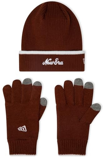 New Era Herren Wintermütze mit Bommelmütze und Handschuhen, Dunkelbraun, dunkelbraun, Einheitsgröße