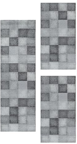 Carpetsale24 Bettumrandung Schlafzimmer 3teilig Kurzflor Teppich Grau Bettvorleger Schlafzimmer Bettset: 2 St. 80x150 cm | 1 St. 80x250 cm - Flauschiger Teppich Moderne Design Läufer Set Weich