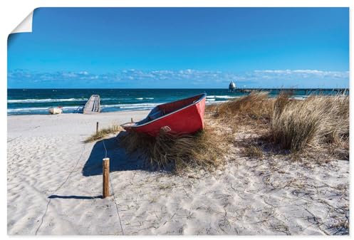 ARTLAND Wanddeko Poster & Kunstdrucke Wandposter 90x60 cm Idyll Meer Strand Gräser Boot Küste Ostsee Zingst Fischland-Darß U4ZU