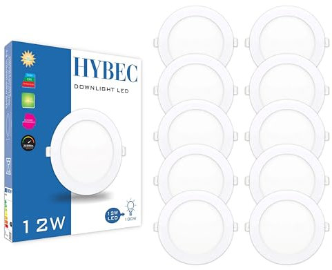 CLAR Hybec - Downlight LED techo empotrable, Foco LED Interior techo, Driver incluido, Luz Fría 6000ºK 12W (Pack 10)