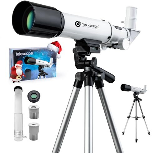 YUANZIMOO Teleskop für Kinder, 50 mm Öffnung, 360 mm, AZ, astronomisches, tragbares Teleskop für Erwachsene, Anfänger, mit verbessertem Stativ, Weiß