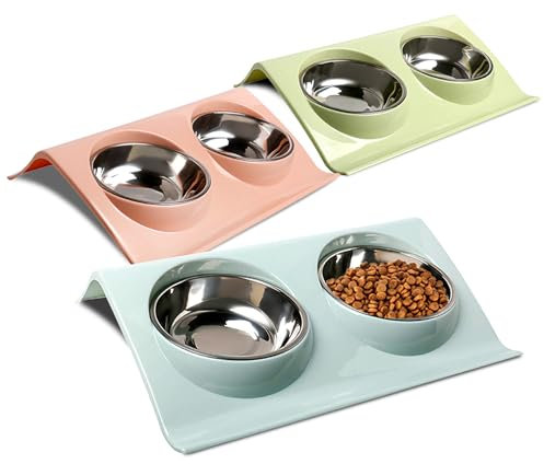 katzennapf 3er Set,Edelstahl-Futternäpfe mit 15 Grad Neigung,Futternapf Katze erhöht Futterschüssel Katze,Wasser Fütterung Schüssel